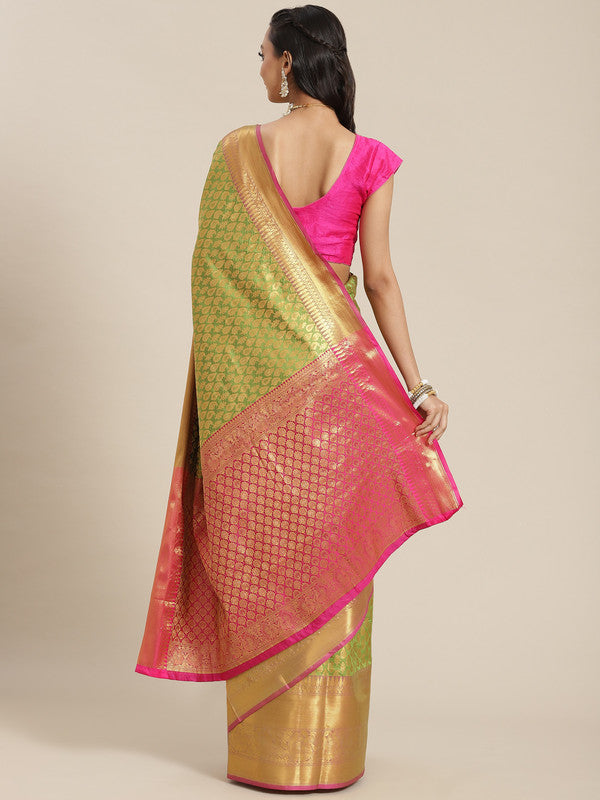 Green Brocade Woven Zari Design Paisely Saree with Unstitched Blouse - Hiral Fashion - Distacart
