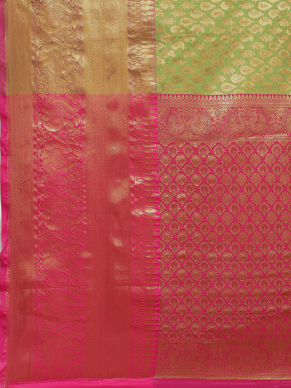 Green Brocade Woven Zari Design Paisely Saree with Unstitched Blouse - Hiral Fashion - Distacart