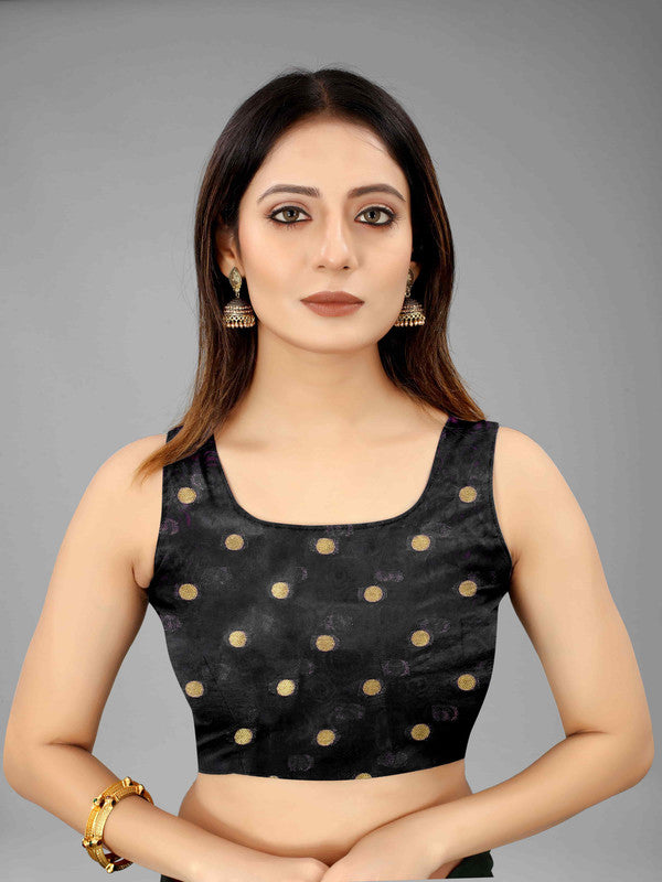 Black Pure Silk Zari Woven Polka Dots Saree with Unstitched Blouse - Hiral Fashion - Distacart