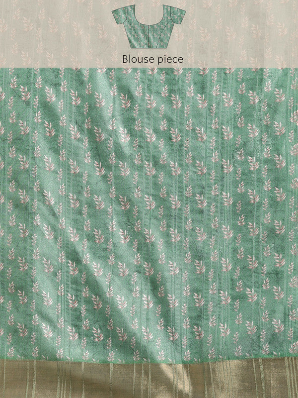 Green Silk Blend Digital Print Floral Saree with Unstitched Blouse - Hiral Fashion - Distacart