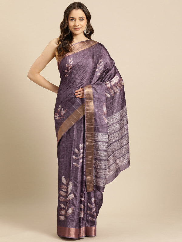 Lavender Silk Blend Digital Print Floral Saree with Unstitched Blouse - Hiral Fashion - Distacart