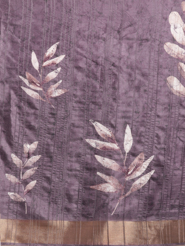 Lavender Silk Blend Digital Print Floral Saree with Unstitched Blouse - Hiral Fashion - Distacart