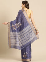 Thumbnail for Royal Blue Silk Blend Digital Print Floral Saree with Unstitched Blouse - Hiral Fashion - Distacart