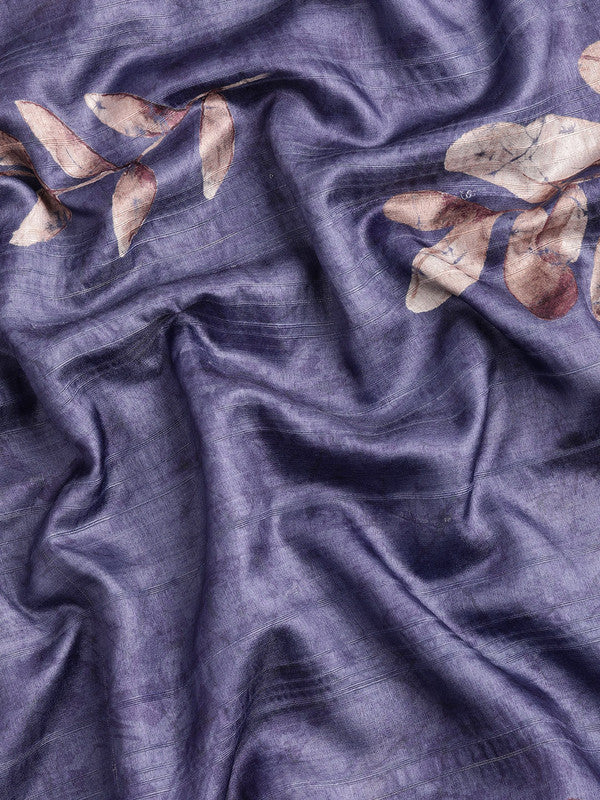 Royal Blue Silk Blend Digital Print Floral Saree with Unstitched Blouse - Hiral Fashion - Distacart