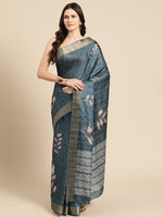 Thumbnail for Turquoise Silk Blend Digital Print Floral Saree with Unstitched Blouse - Hiral Fashion - Distacart