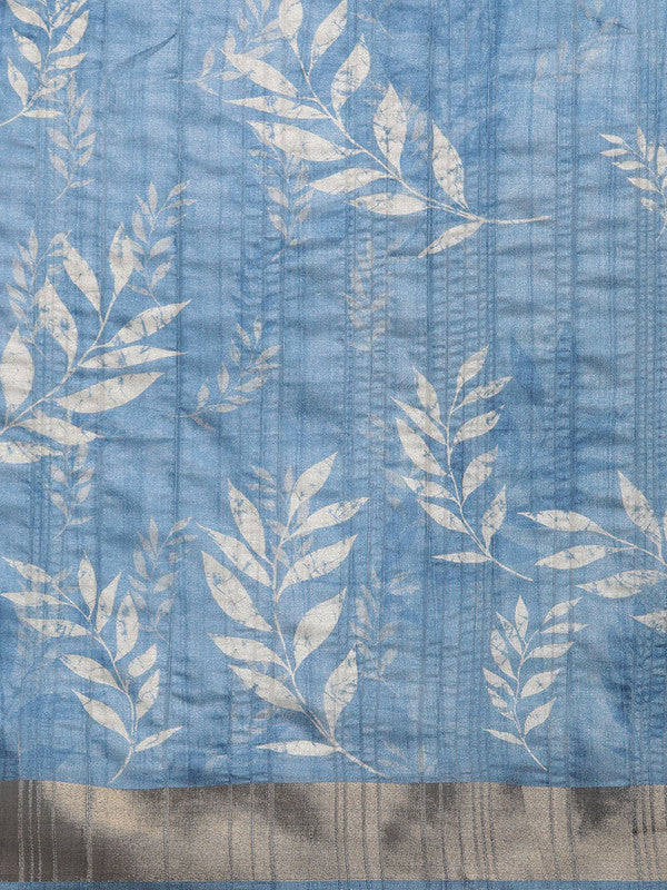 Blue Silk Blend Digital Print Floral Saree with Unstitched Blouse - Hiral Fashion - Distacart
