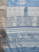 Thumbnail for Blue Silk Blend Digital Print Floral Saree with Unstitched Blouse - Hiral Fashion - Distacart