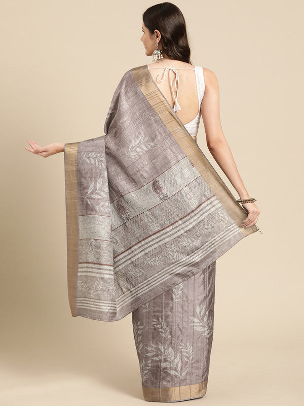 Brown Silk Blend Digital Print Floral Saree with Unstitched Blouse - Hiral Fashion - Distacart