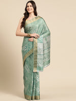 Thumbnail for Green Silk Blend Digital Print Floral Saree with Unstitched Blouse - Hiral Fashion - Distacart