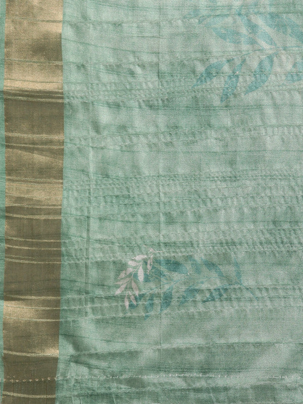 Green Silk Blend Digital Print Floral Saree with Unstitched Blouse - Hiral Fashion - Distacart