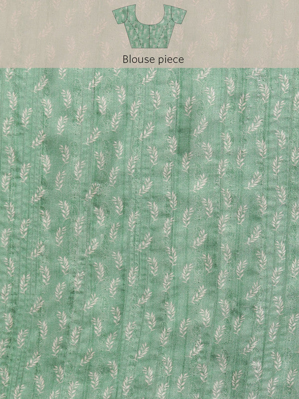 Green Silk Blend Digital Print Floral Saree with Unstitched Blouse - Hiral Fashion - Distacart