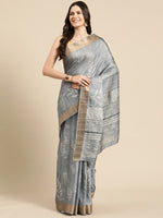 Thumbnail for Gray Silk Blend Digital Print Floral Saree with Unstitched Blouse - Hiral Fashion - Distacart