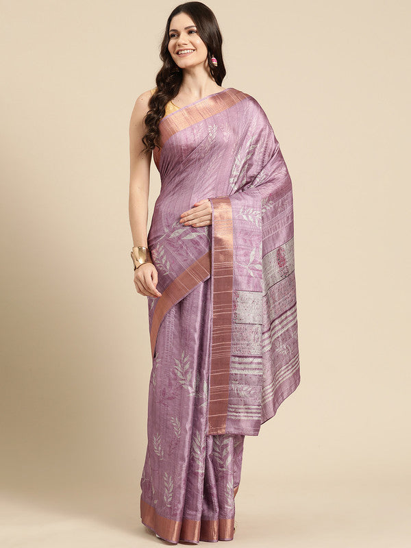 Lavender Silk Blend Digital Print Floral Saree with Unstitched Blouse - Hiral Fashion - Distacart