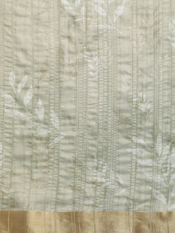 Olive Silk Blend Digital Print Floral Saree with Unstitched Blouse - Hiral Fashion - Distacart