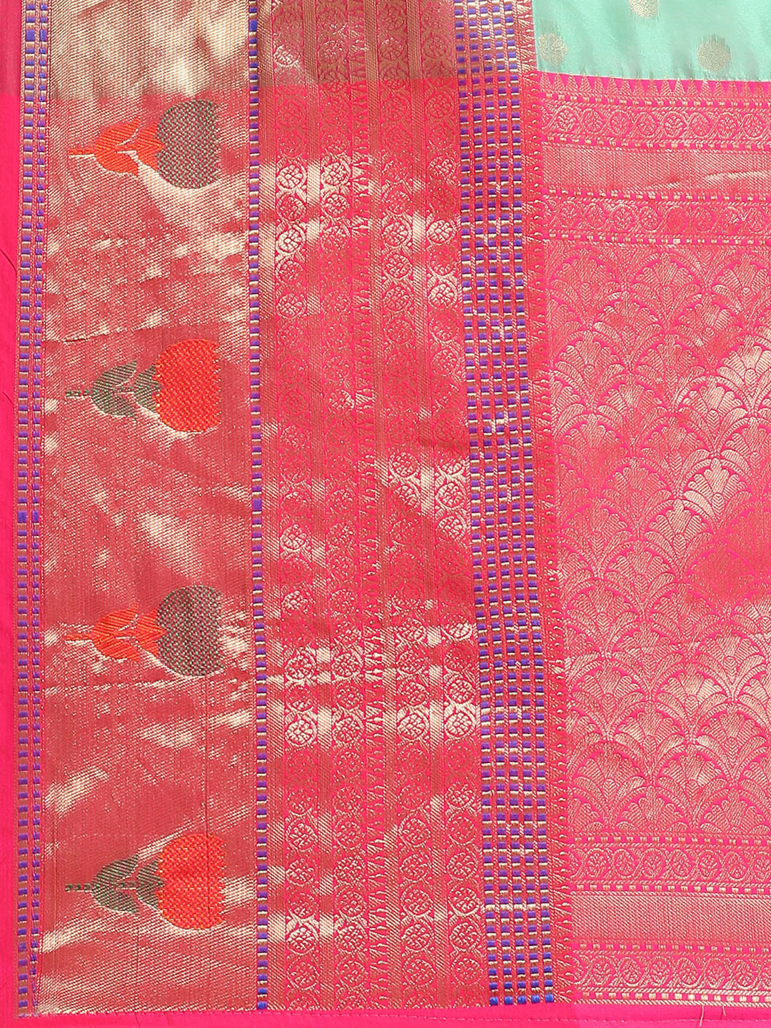 Turquoise Art Silk Woven Zari Design Ethnic Motifs Saree with Unstitched Blouse - Hiral Fashion - Distacart