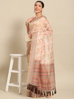 Thumbnail for Beige Pure Cotton Printed Floral Saree with Unstitched Blouse - Hiral Fashion - Distacart