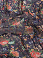 Thumbnail for Navy Blue Pure Cotton Printed Floral Saree with Unstitched Blouse - Hiral Fashion - Distacart