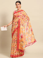Thumbnail for Orange Pure Cotton Printed Floral Saree with Unstitched Blouse - Hiral Fashion - Distacart