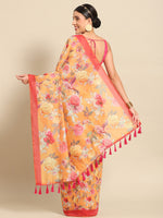 Thumbnail for Orange Pure Cotton Printed Floral Saree with Unstitched Blouse - Hiral Fashion - Distacart