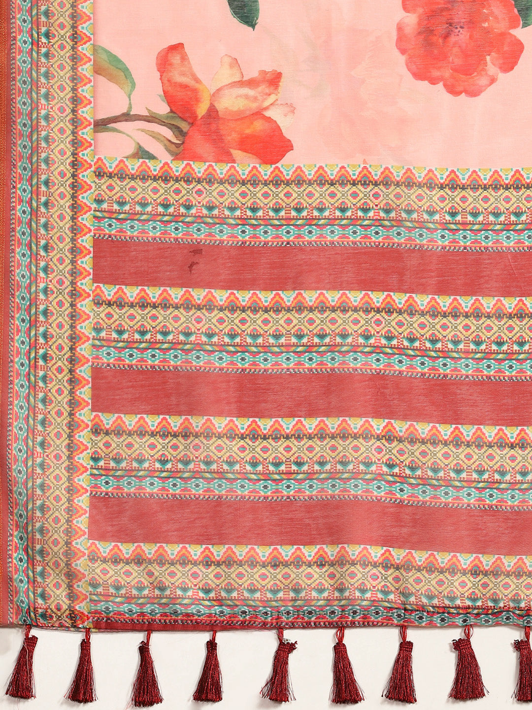 Pink Pure Cotton Printed Floral Saree with Unstitched Blouse - Hiral Fashion - Distacart