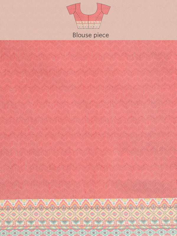 Pink Pure Cotton Printed Floral Saree with Unstitched Blouse - Hiral Fashion - Distacart