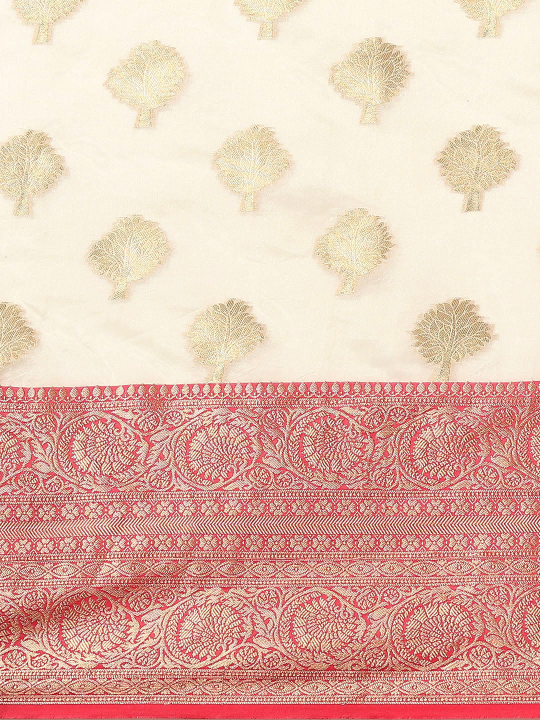 White Silk Blend Woven Zari Design Floral Saree with Unstitched Blouse - Hiral Fashion