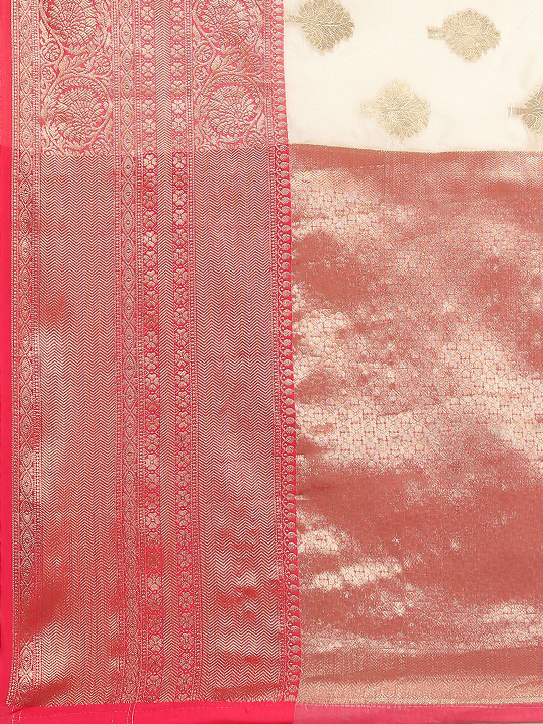White Silk Blend Woven Zari Design Floral Saree with Unstitched Blouse - Hiral Fashion
