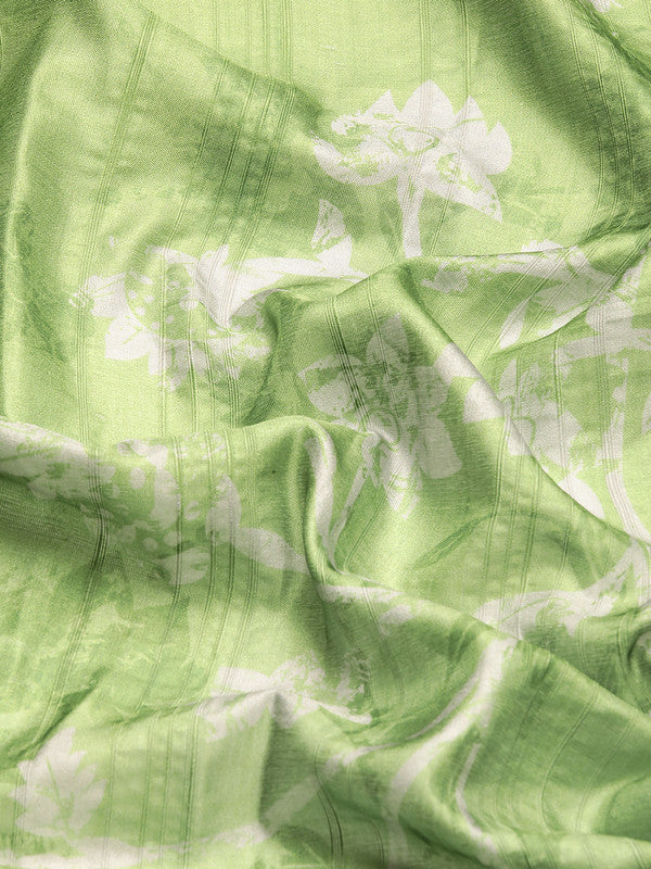 Green Silk Blend Digital Print Floral Saree with Unstitched Blouse - Hiral Fashion - Distacart