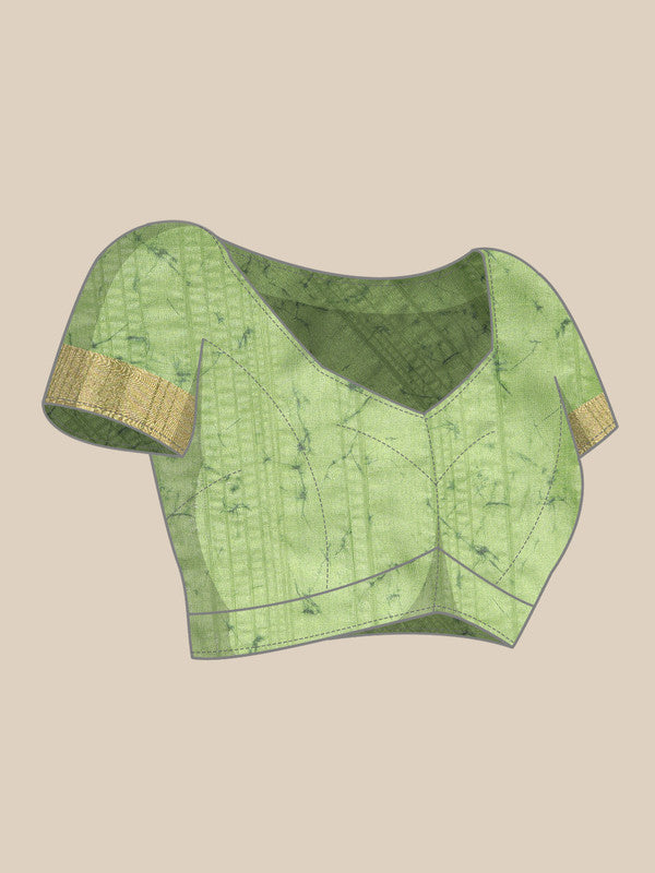 Green Silk Blend Digital Print Floral Saree with Unstitched Blouse - Hiral Fashion - Distacart