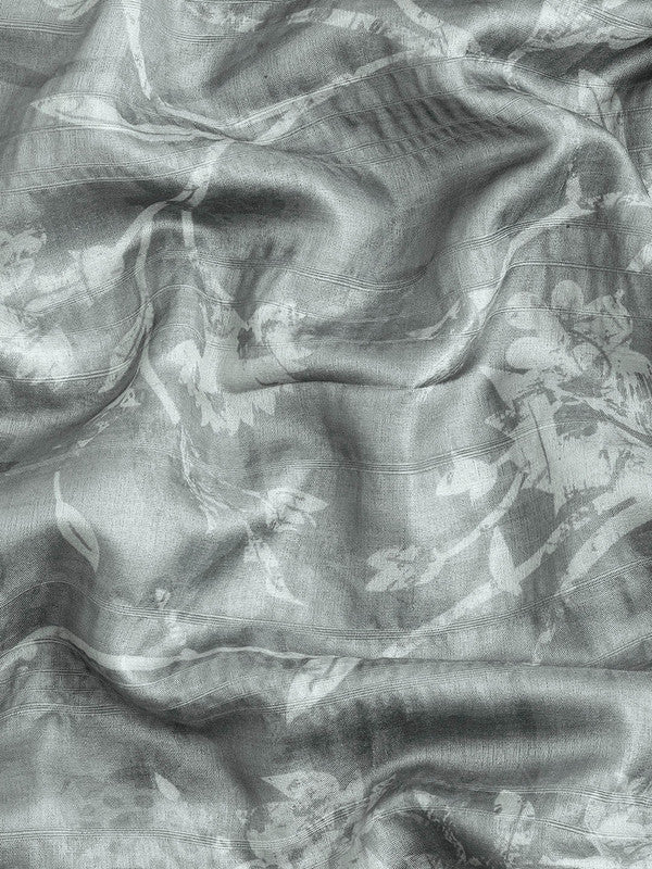 Gray Silk Blend Digital Print Floral Saree with Unstitched Blouse - Hiral Fashion - Distacart