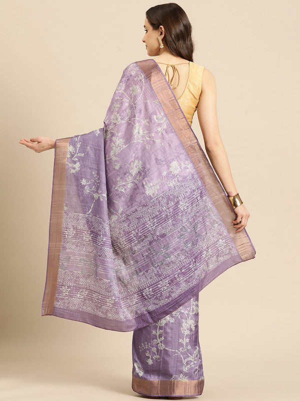 Lavender Silk Blend Digital Print Floral Saree with Unstitched Blouse - Hiral Fashion - Distacart