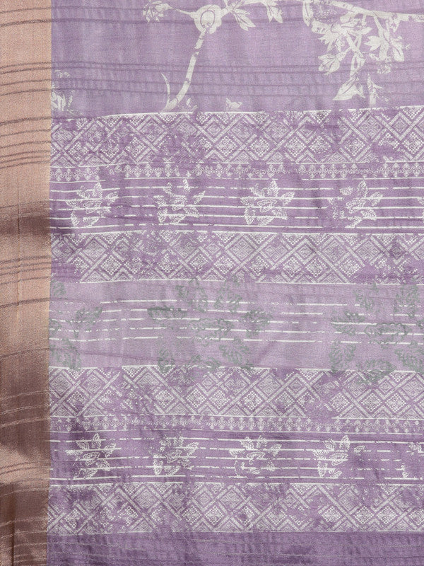Lavender Silk Blend Digital Print Floral Saree with Unstitched Blouse - Hiral Fashion - Distacart