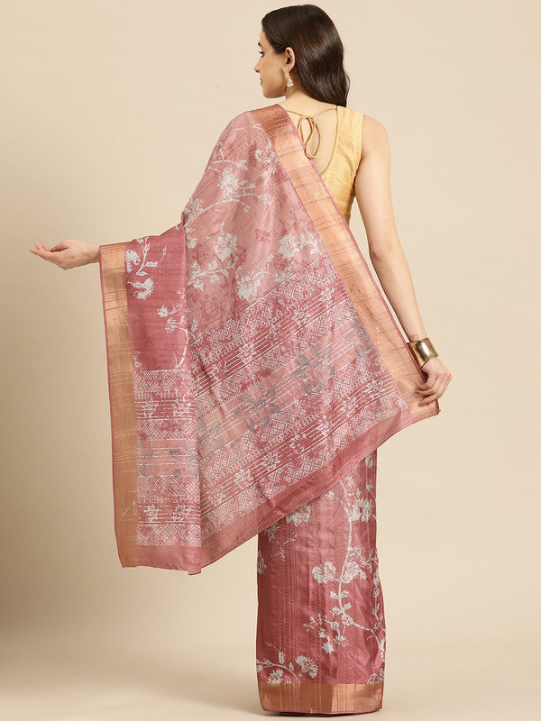 Maroon Silk Blend Digital Print Floral Saree with Unstitched Blouse - Hiral Fashion - Distacart