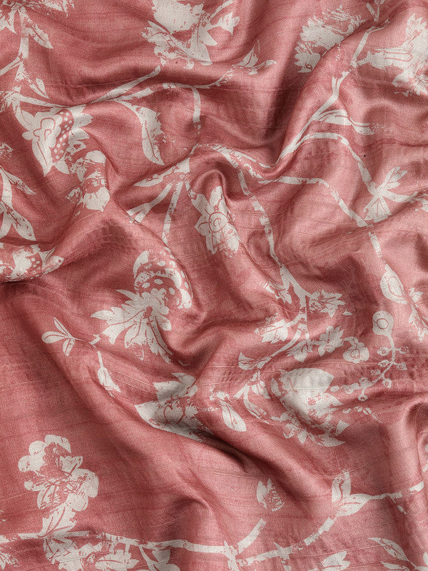 Maroon Silk Blend Digital Print Floral Saree with Unstitched Blouse - Hiral Fashion - Distacart