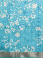 Thumbnail for Turquoise Silk Blend Digital Print Floral Saree with Unstitched Blouse - Hiral Fashion - Distacart