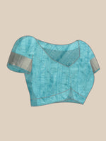 Thumbnail for Turquoise Silk Blend Digital Print Floral Saree with Unstitched Blouse - Hiral Fashion - Distacart