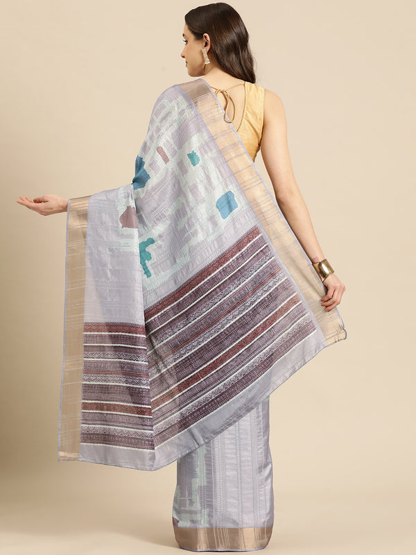 Lavender Silk Blend Printed Geomatric Saree with Unstitched Blouse - Hiral Fashion - Distacart