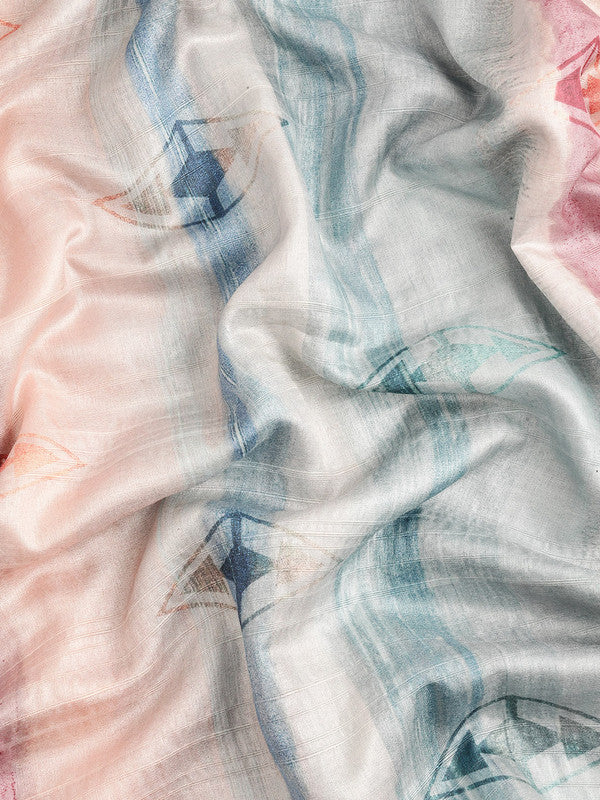 Multicolor Silk Blend Printed Geomatric Saree with Unstitched Blouse - Hiral Fashion - Distacart