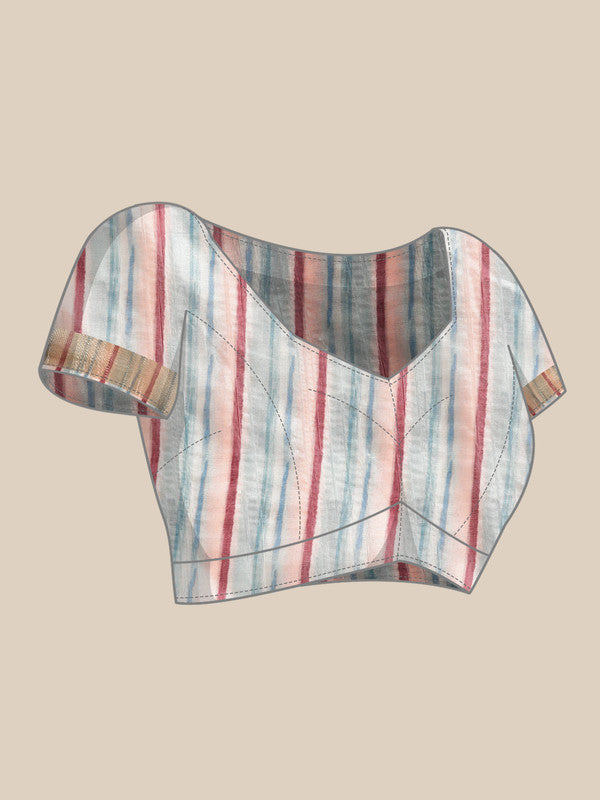 Multicolor Silk Blend Printed Geomatric Saree with Unstitched Blouse - Hiral Fashion - Distacart