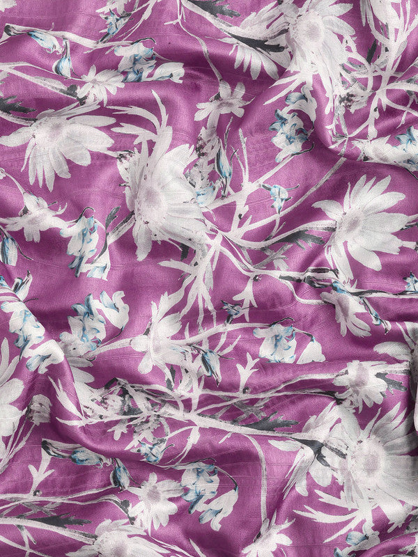Purple Silk Blend Digital Print Floral Saree with Unstitched Blouse - Hiral Fashion - Distacart