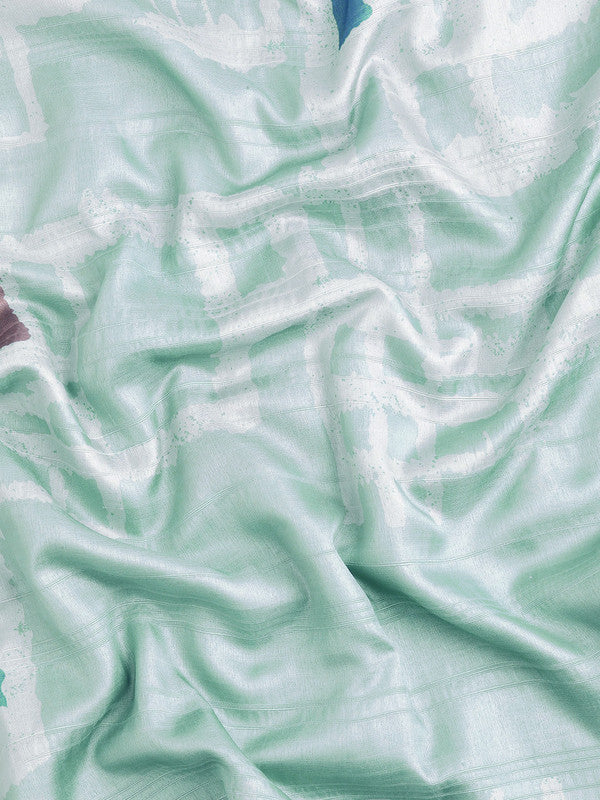 Turquoise Silk Blend Printed Geomatric Saree with Unstitched Blouse - Hiral Fashion - Distacart