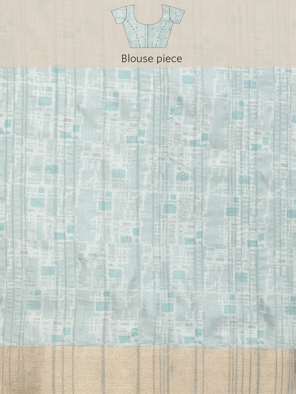 Turquoise Silk Blend Printed Geomatric Saree with Unstitched Blouse - Hiral Fashion - Distacart