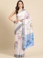 Thumbnail for White Silk Blend Printed Geomatric Saree with Unstitched Blouse - Hiral Fashion - Distacart