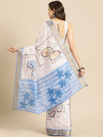 Thumbnail for White Silk Blend Printed Geomatric Saree with Unstitched Blouse - Hiral Fashion - Distacart