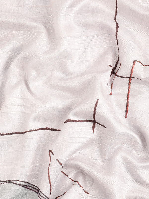 White Silk Blend Printed Geomatric Saree with Unstitched Blouse - Hiral Fashion - Distacart