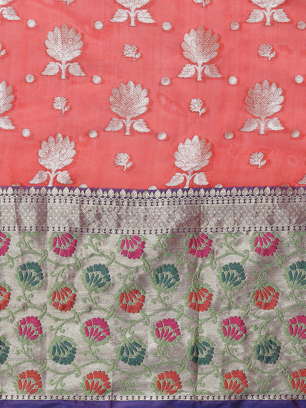 Red Art Silk Woven Zari Design Floral Saree with Unstitched Blouse - Hiral Fashion - Distacart