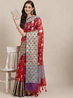 Thumbnail for Red Art Silk Woven Zari Design Floral Saree with Unstitched Blouse - Hiral Fashion - Distacart