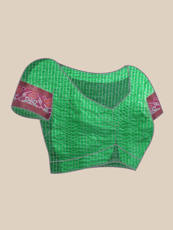 Green Banarasi Silk Woven Zari Design Checked Saree with Unstitched Blouse - Hiral Fashion - Distacart