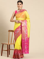 Thumbnail for Yellow Banarasi Silk Woven Zari Design Checked Saree with Unstitched Blouse - Hiral Fashion - Distacart