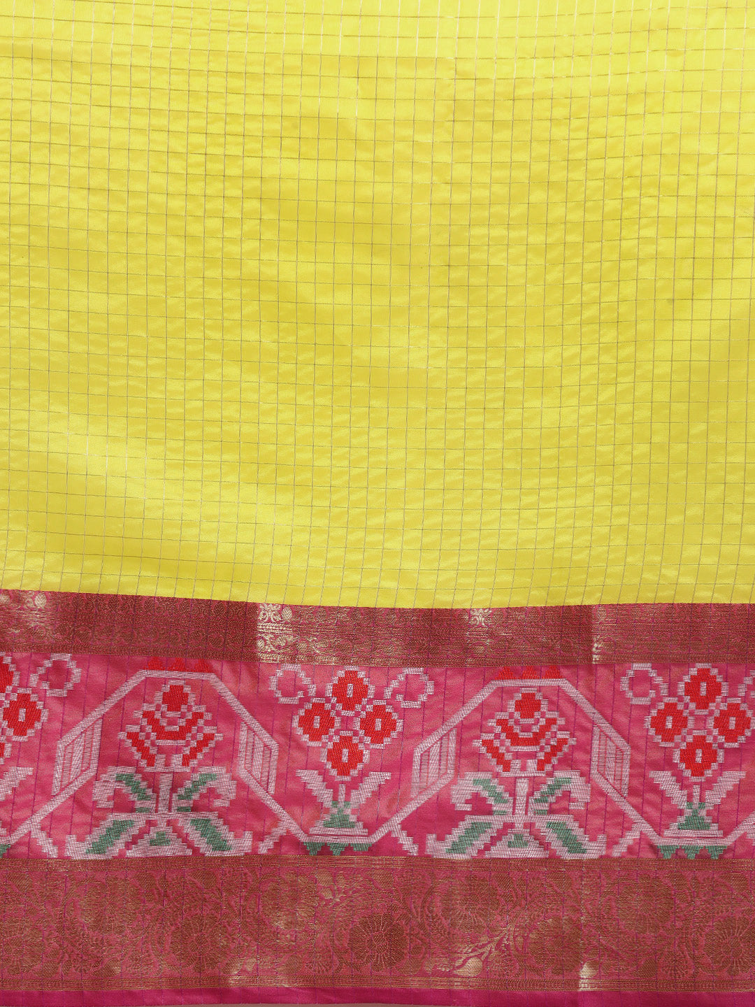 Yellow Banarasi Silk Woven Zari Design Checked Saree with Unstitched Blouse - Hiral Fashion - Distacart
